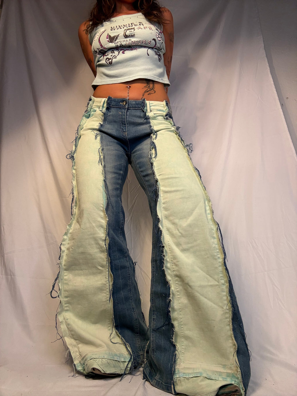 FLARED BLEACHED NEON GREEN / DENIM SPG PANTS