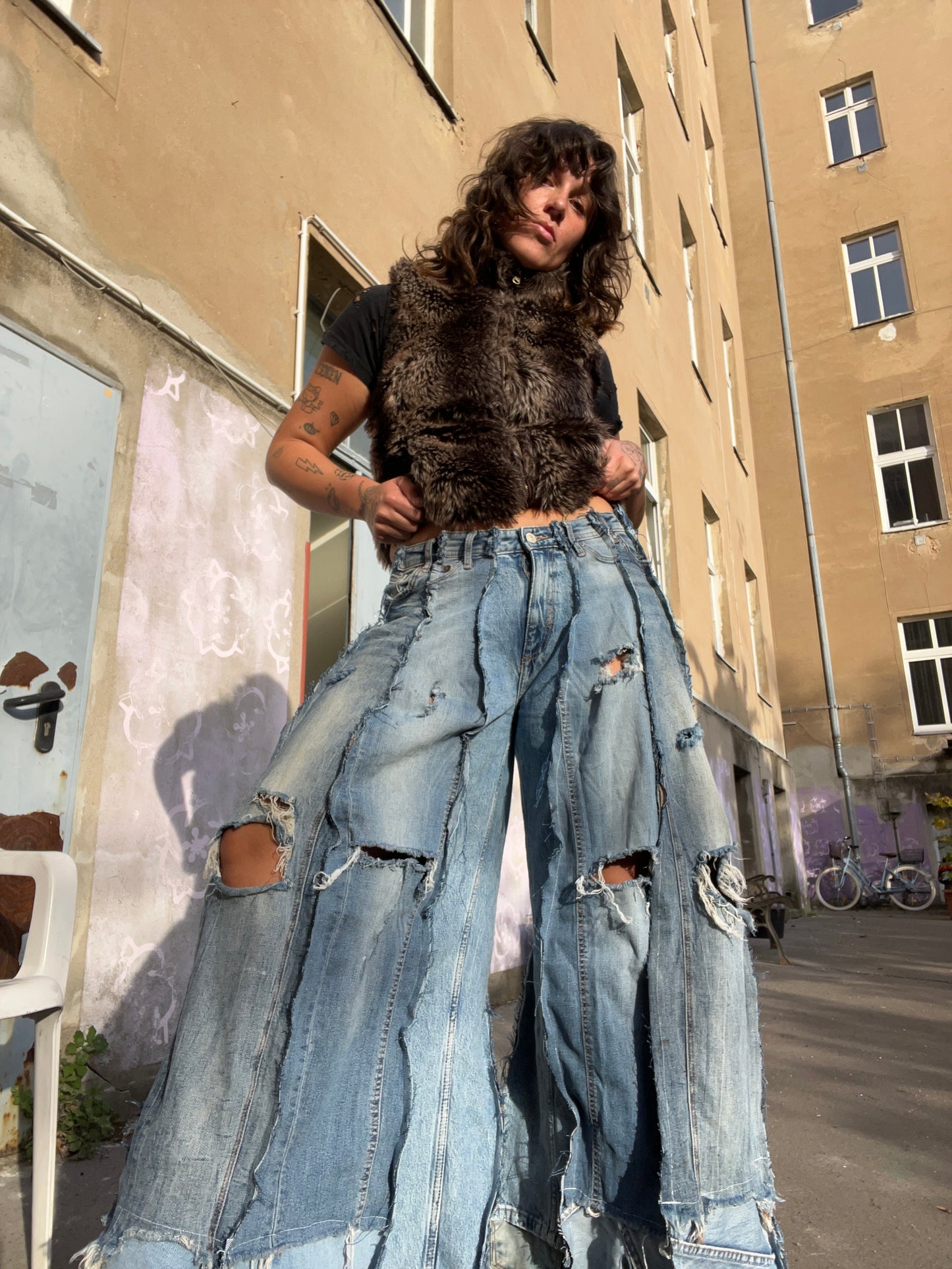 Flared Ripped Denim SPG Pants