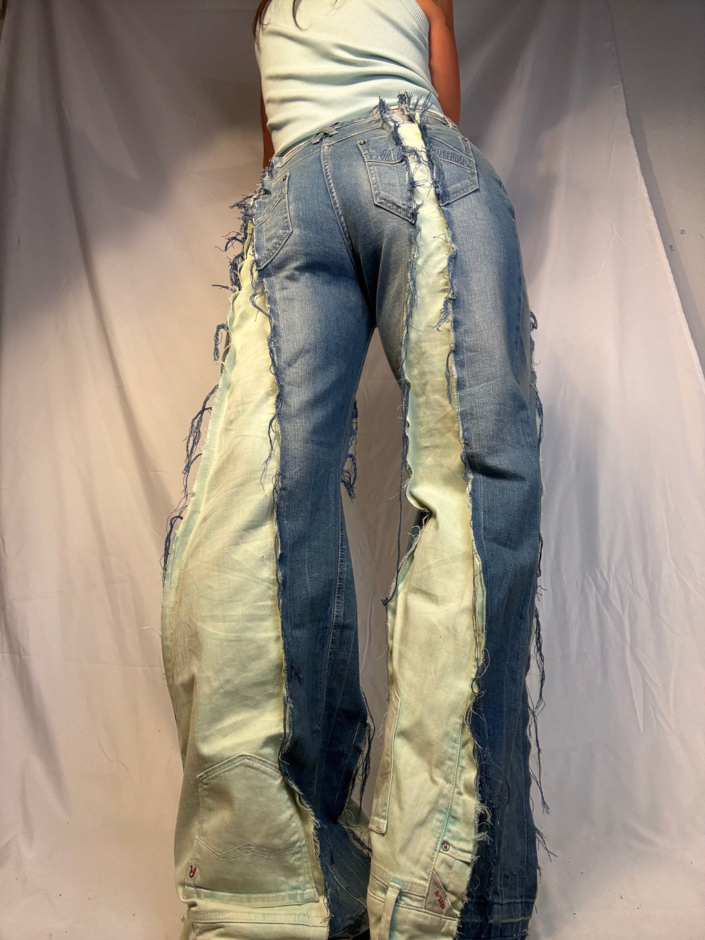 FLARED BLEACHED NEON GREEN / DENIM SPG PANTS